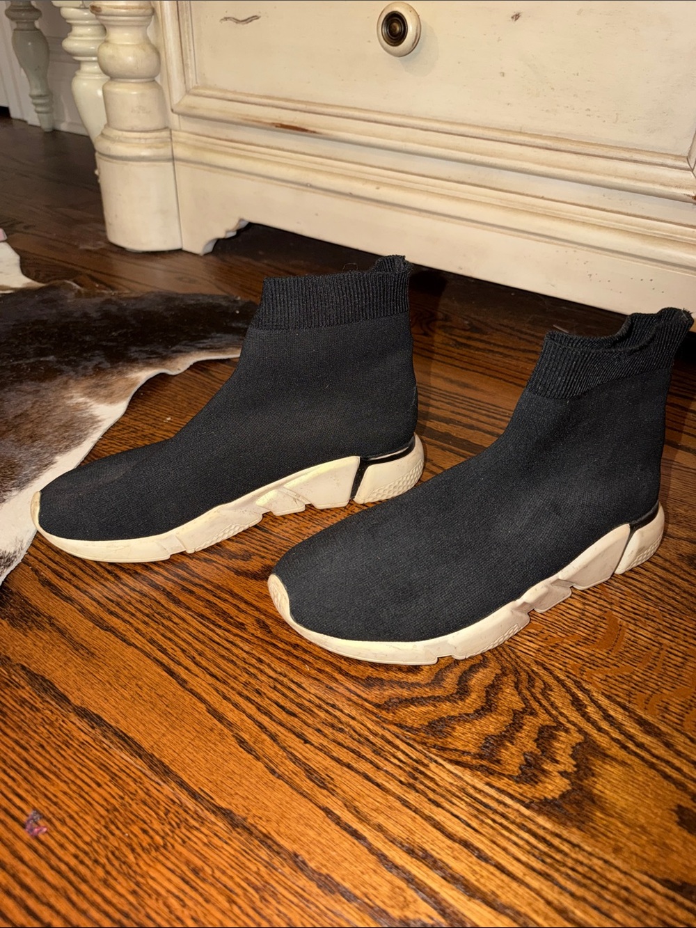 Jeffrey Campbell Black Knit Sock Sneaker with Cream / White Sole